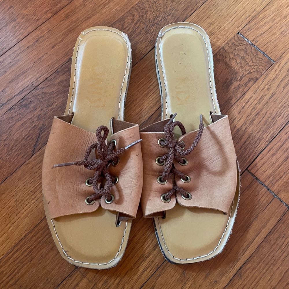 KINO Key West Sandals Chancletica Leather Lace Up Slides - Sz 8 💕🎀